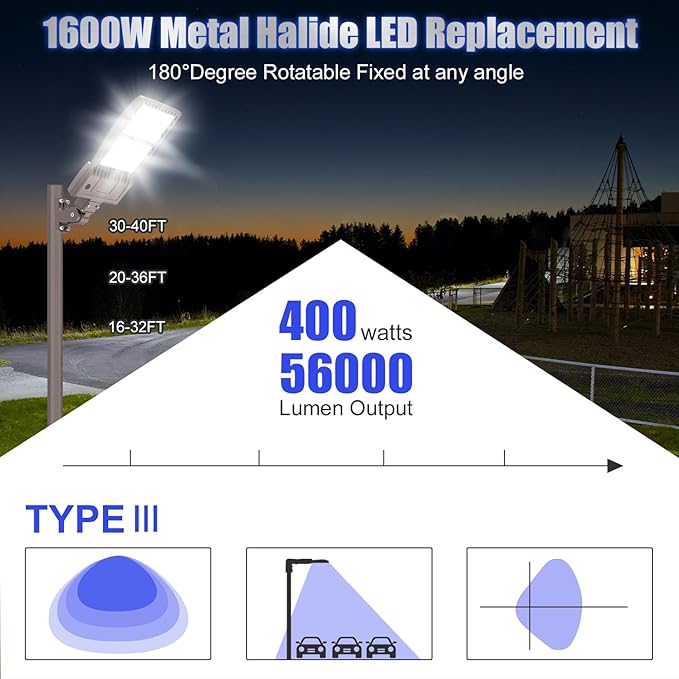 BBESTLED 4Pack 400W LED Parking Lot Light Dusk to Dawn Outdoor Lighting Arm - Image 8