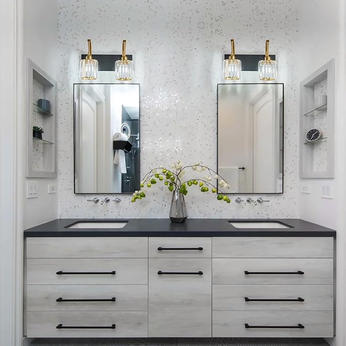 FDPBY Bathroom Crystal Vanity Lights 2-Light Black Gold Wall Lamp Modern - Image 7