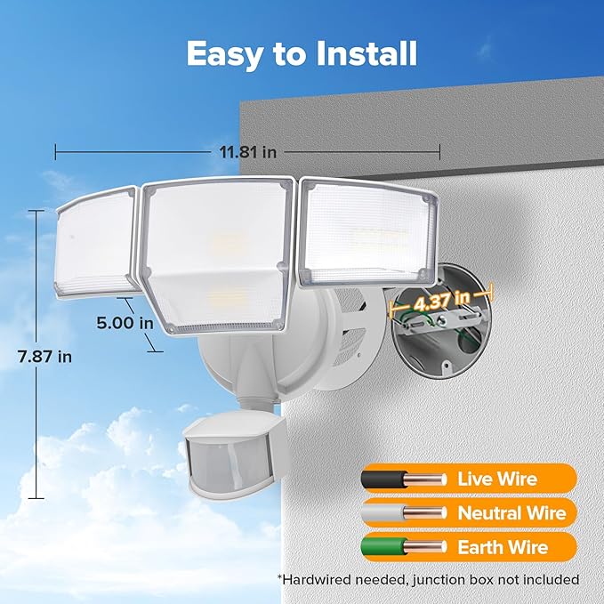 LUTEC 80W 9000LM LED Security Light Hardwire Motion Sensor Outdoor Lights - Image 8