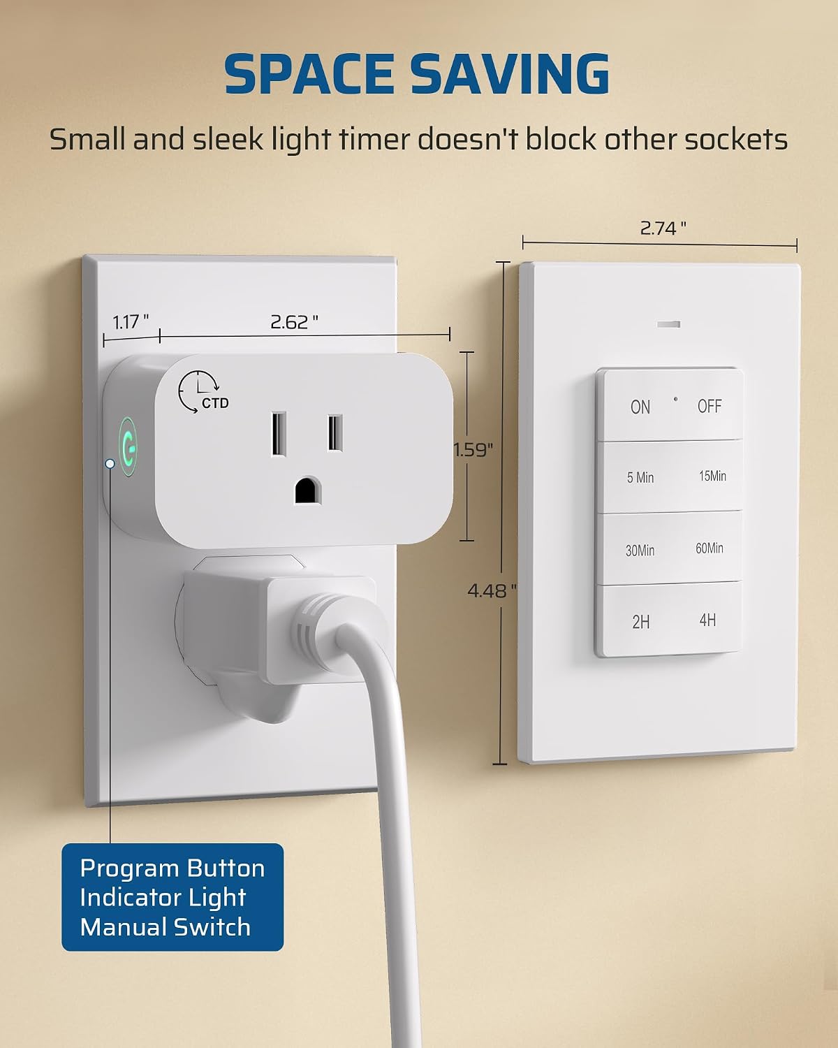 DEWENWILS Indoor Outlet Timer with Remote, 5/15/30/60Min & 2/4Hrs Countdown | 1 Remote & 1 Outlet, 100FT Remote Control Outlet, 15A/1875W Light Timer for Lamps, Fans, Household Appliances, Decorations