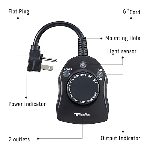 TiFFCOFiO Outdoor Timer Outlet, Dusk to Dawn Light Sensor Timer Weatherproof - Image 7