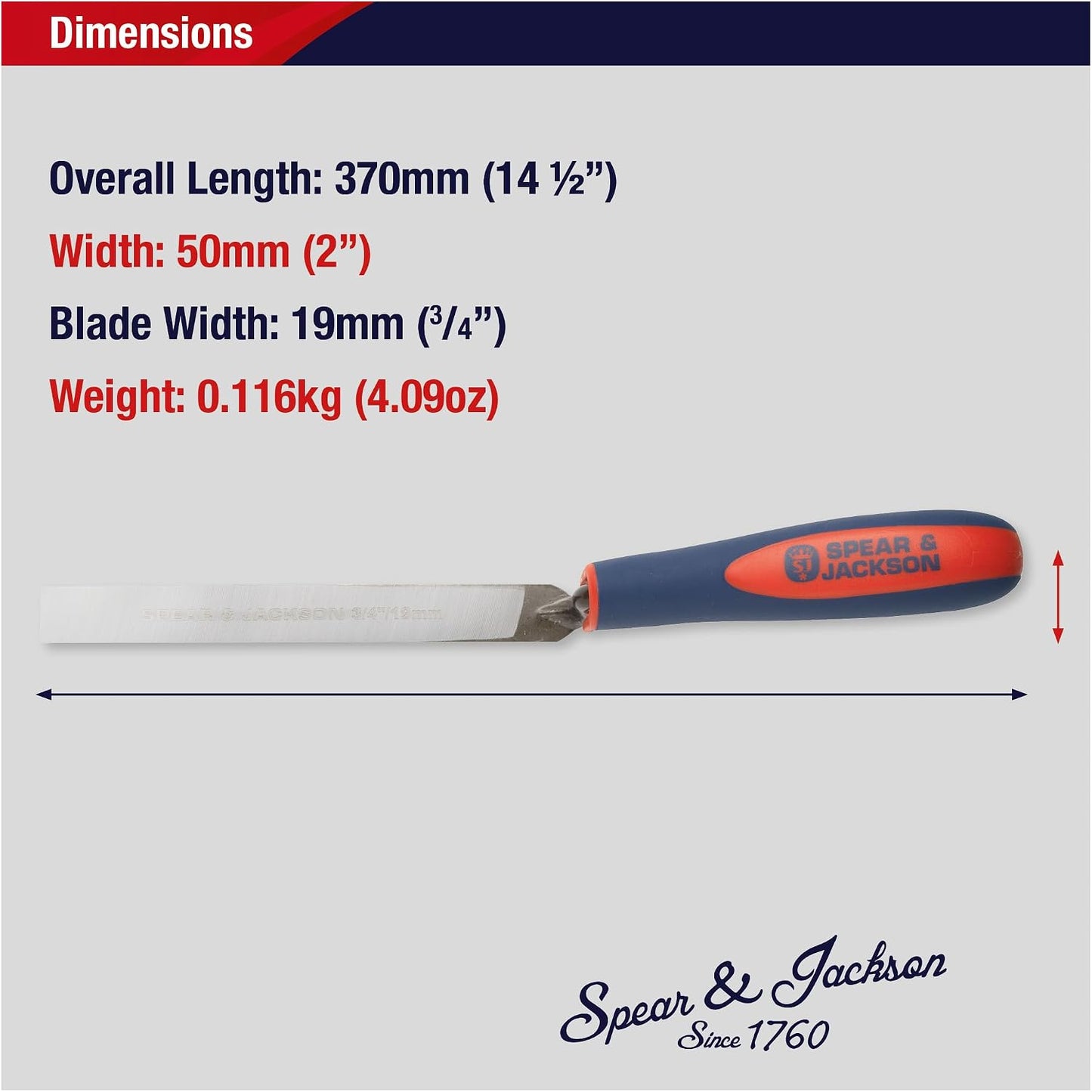 Spear & Jackson TUCK34SF ¾" Tuck Pointer (19mm) – Soft-Feel Handle, Carbon Steel Masonry Tool for Bricklaying, Mortar Shaping, Finishing, Restoration & DIY Projects