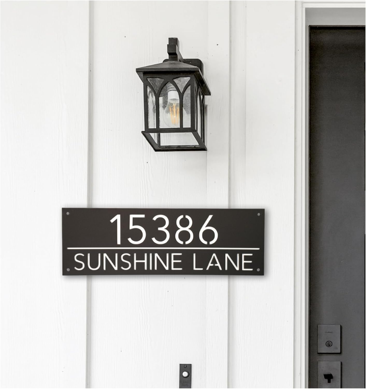Made in Minnesota – Customized Address Sign 18x6 - Black or White – Made in USA - House Numbers for Outside Modern Address Plaque Street Name Sign (Black 18x6)
