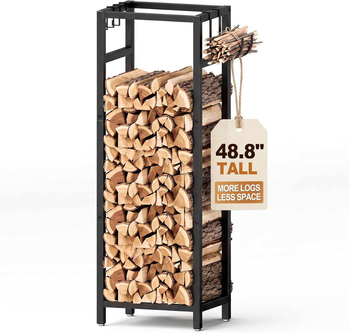 48.8in firewood rack indoor outdoor with hooks –, main product view