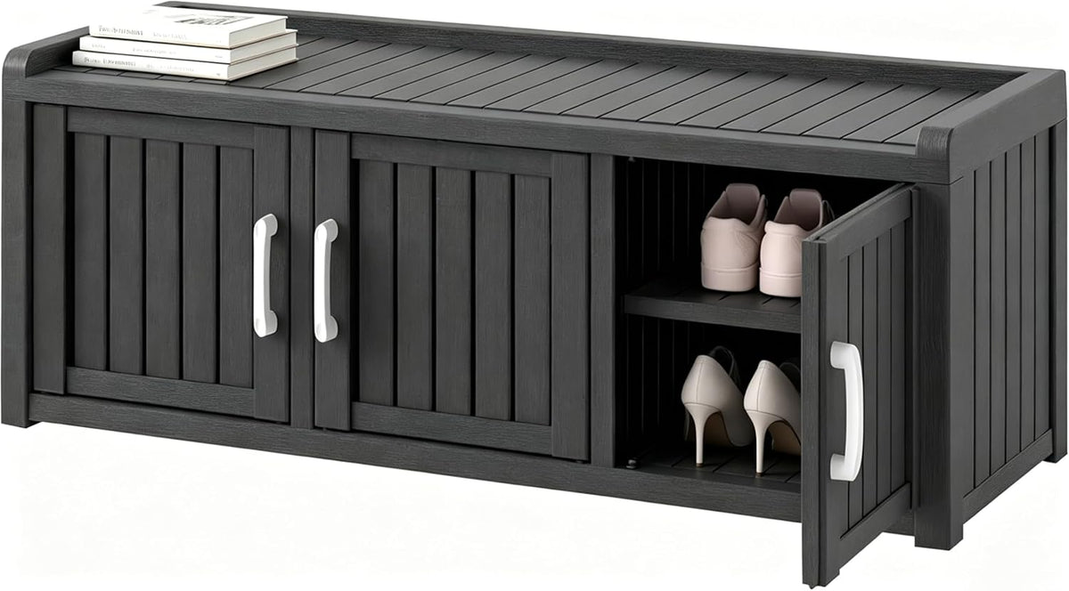 outdoor shoe bench, weatherproof uv protected resin entryway, main product view