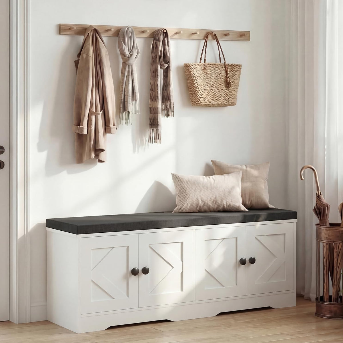 apicizon storage bench with seat cushion, 2 tier, main product view