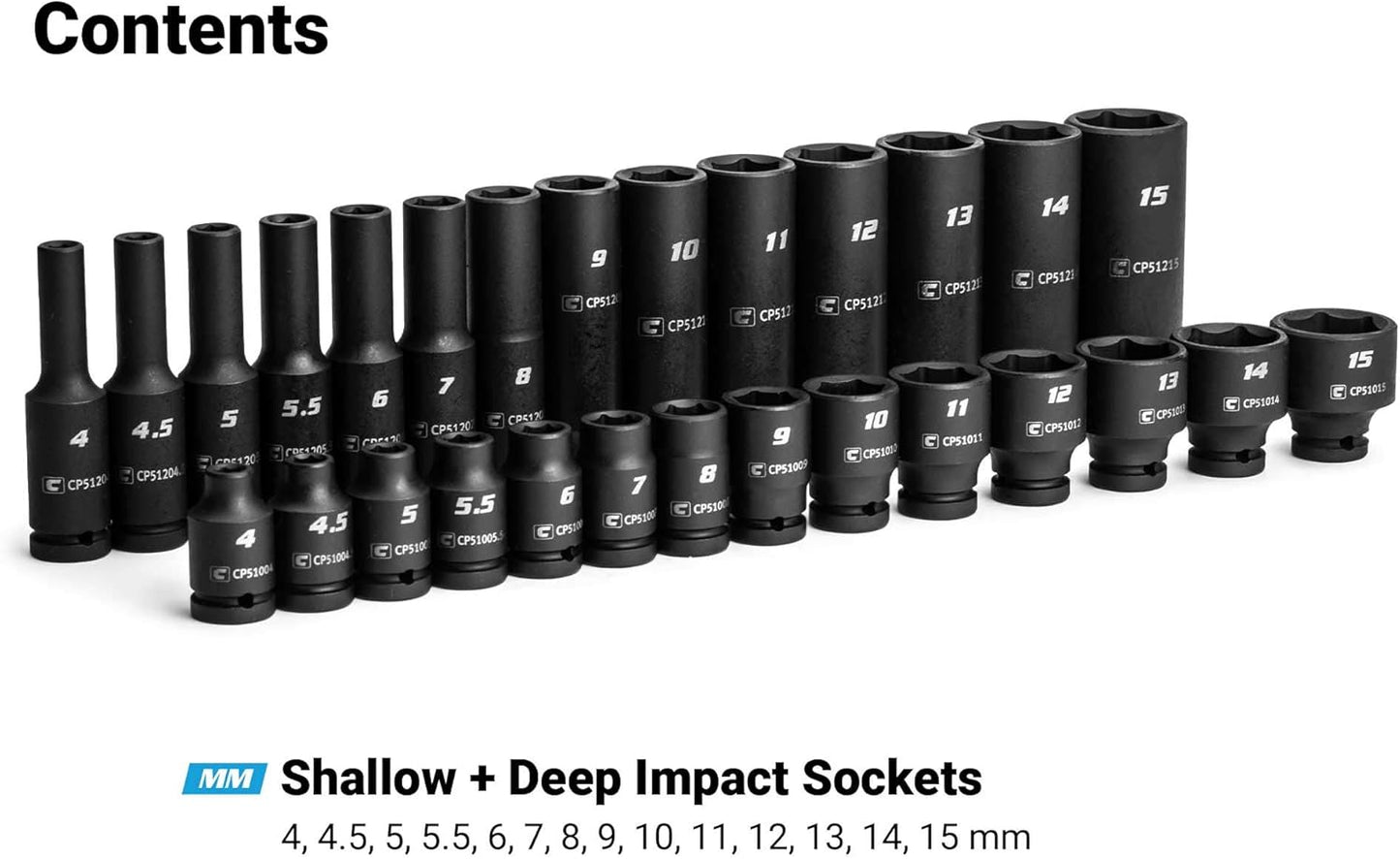 Capri Tools 1/4-Inch Drive Master Impact Socket Set (Shallow & Deep Set / 4-15 mm)