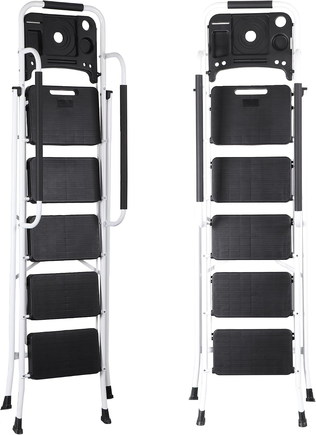 ZENY 5 Step Ladder, Step Stool Foldable with Anti-Slip Pedal & Comfortable Handrail, Sturdy Steel Ladder, Protable Heavy Duty Step Stool for Kitchen, Garage & Outdoor Use (White)