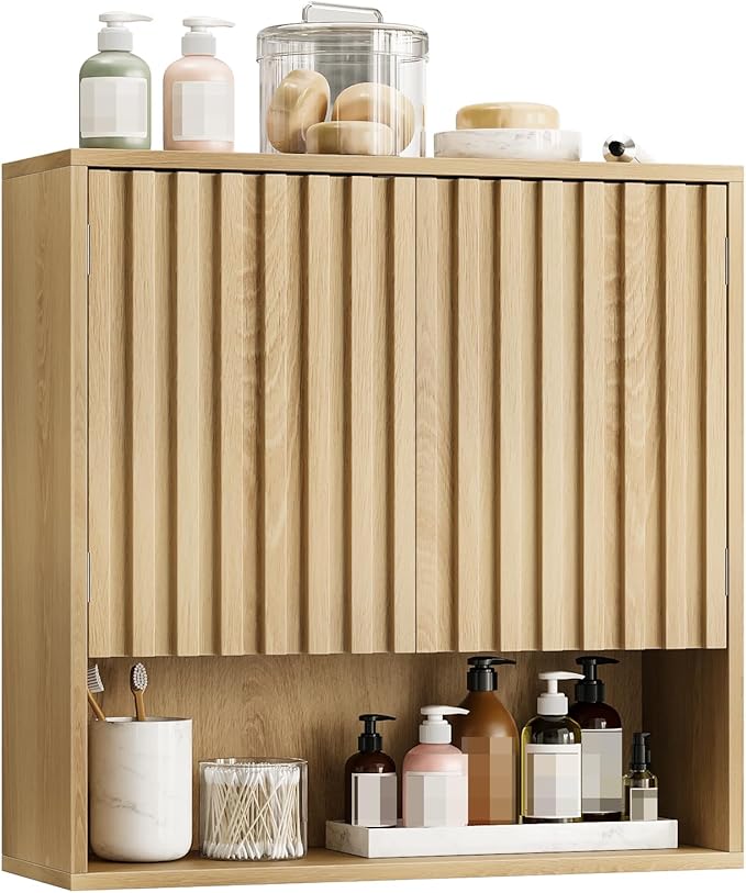 Smuxee Fluted Bathroom Cabinet Wall Mounted, Wooden Medicine Cabinet - Image 8