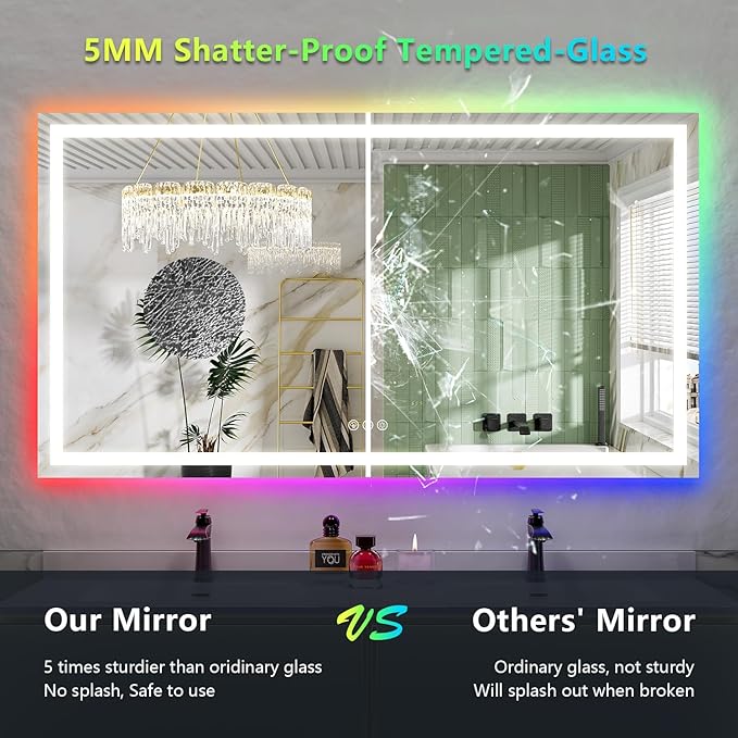 YEELAIT 80x40 Inch RGB LED Bathroom Mirror Front Light and RGB Backlit Lighted - Image 6
