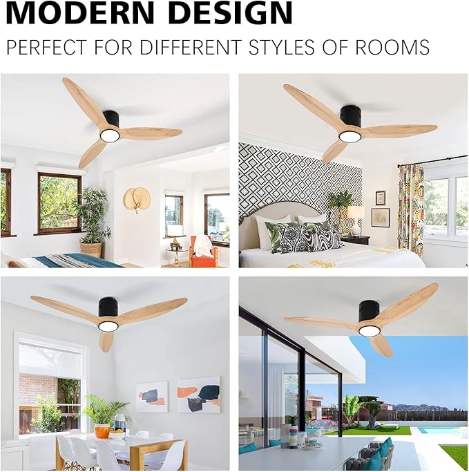 OUATER Wood Flush Mount Ceiling Fan - Image 9