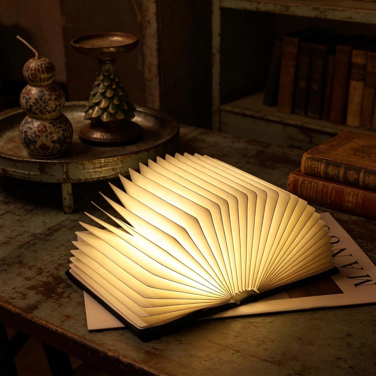 Magic Book Lamp, 3-Color Adjustable Reading Light, Portable Foldable Paper Desk Lamp for Night Reading, 1200mAh Battery,Creative Home Decoration & Ideal Gift for Book Lovers