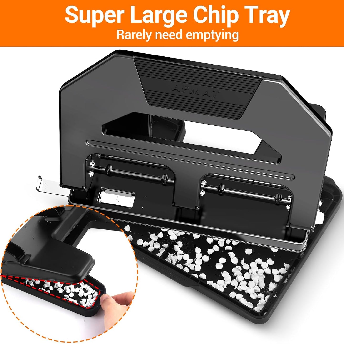 AFMAT Heavy Duty 3 Hole Puncher, 50-Sheet Paper Punch Heavy Duty, 50% Reduced Effort Three Hole Punch, 10K+ Uses, Metal Hole Puncher 3 Ring w/Large Tray, Bulit-in S.S. Paper Guide HPX4(Black)