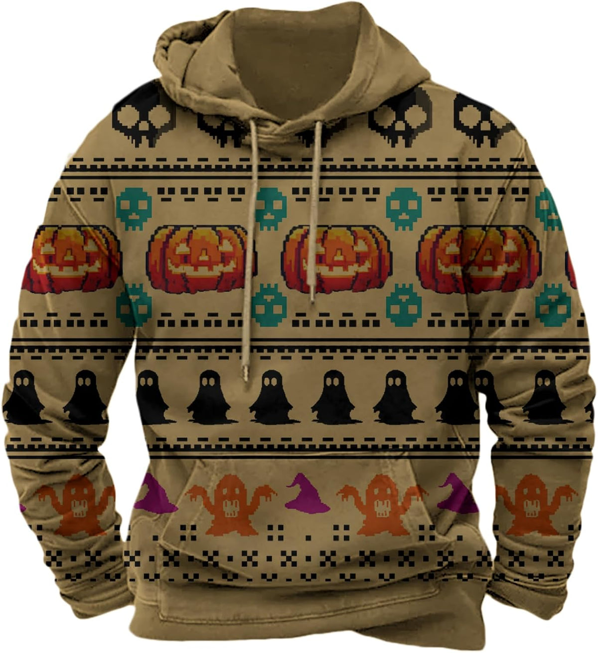 Halloween Hoodie Men Graphic Pumpkin Ghost Printed Sweatshirt Casual Trendy