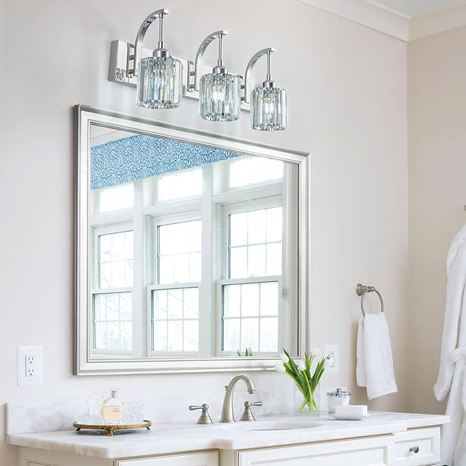 FDPBY 3-Light Crystal Vanity Light, Modern Chrome Bathroom Wall Sconce - Image 7