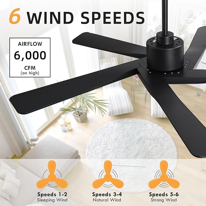 WINGBO 54" ABS DC Ceiling Fan No Light, 5 Blade ABS Plastic Ceiling Fan - Image 8