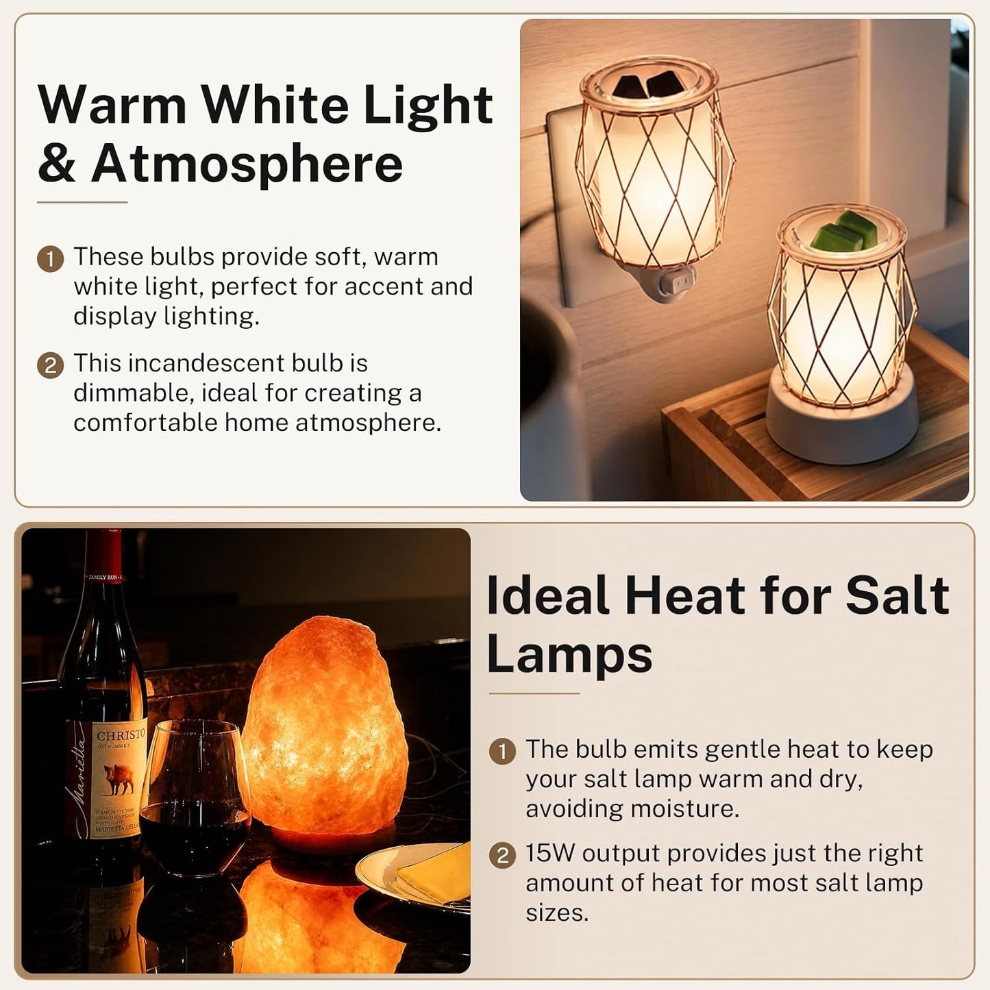 15W E12 Salt Lamp Bulb 120V 2700K Clear Glass Pack of 8 | T20 candelabra base bulbs fit salt lamps, wax warmers, night lights and bathroom lighting fixtures