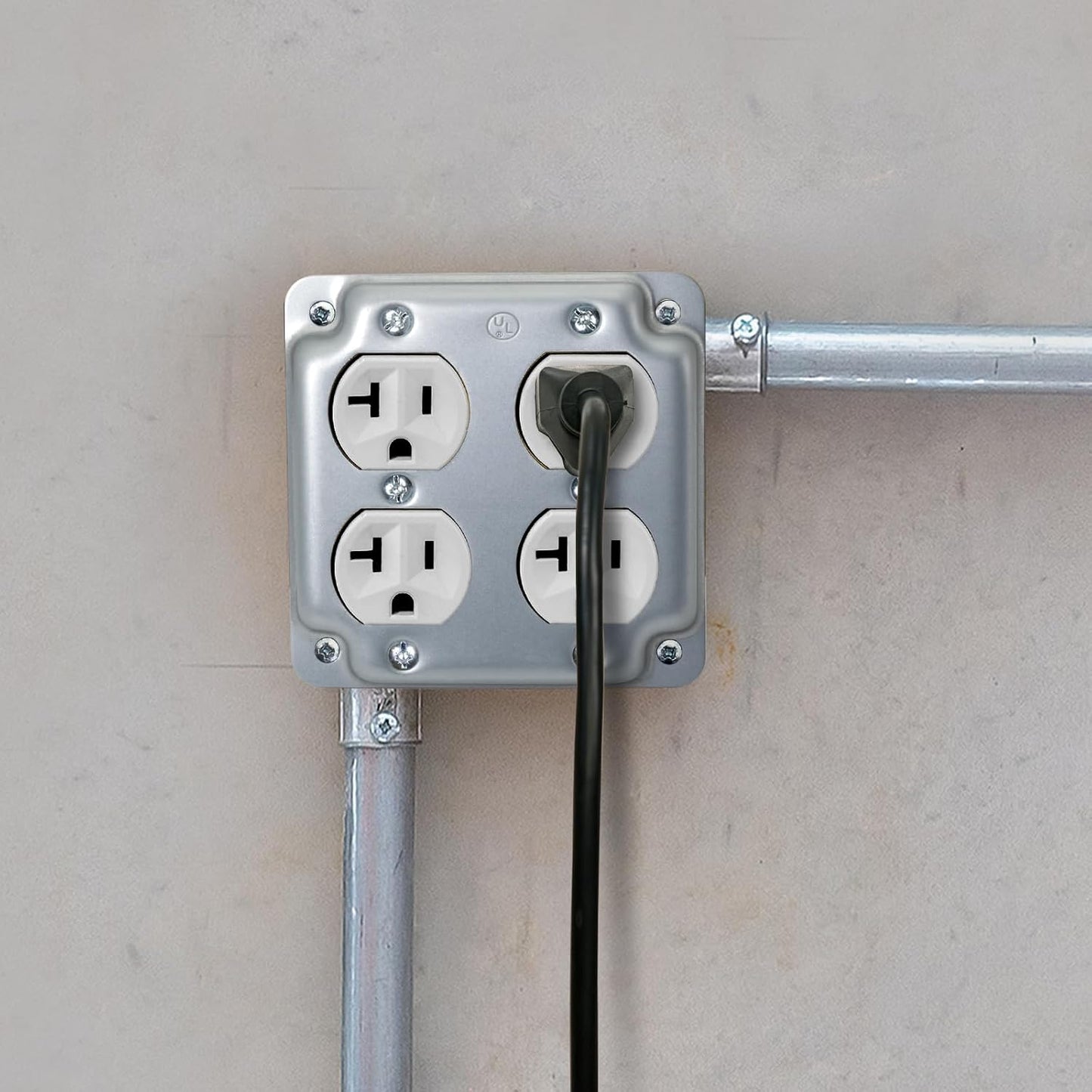 4-in Metal Electrical Box Cover, Pack of 1 | Features 1/2-in Projection; 2-Gang; Square Outlet Cover Plate; Galvanized Steel Material.