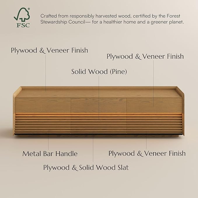 POVISON 95" Fully Assembled Mid Century Modern TV Stand - Image 7