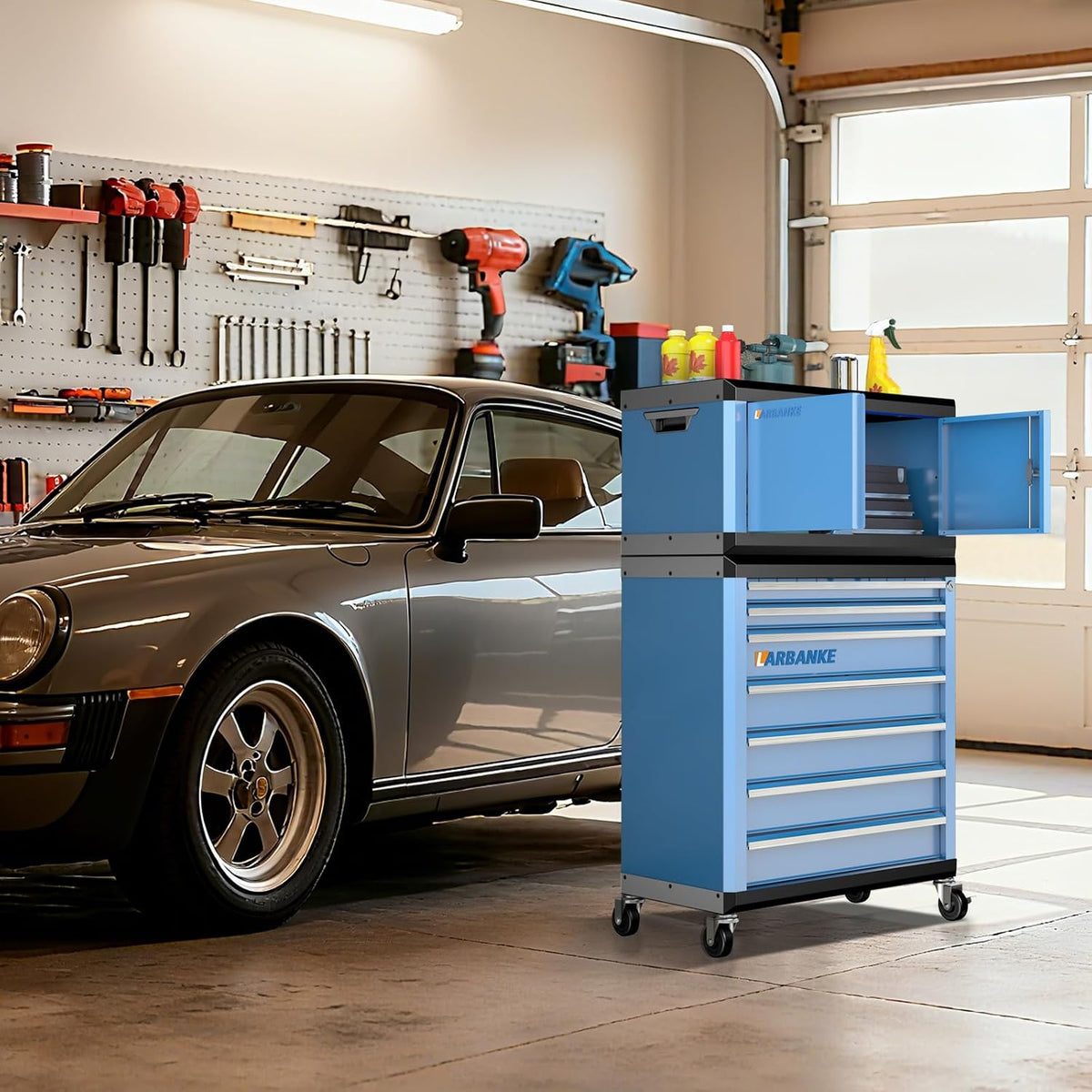 larbanke heavy-duty lockable double-door tool box with multifunctional on a desk or shelf