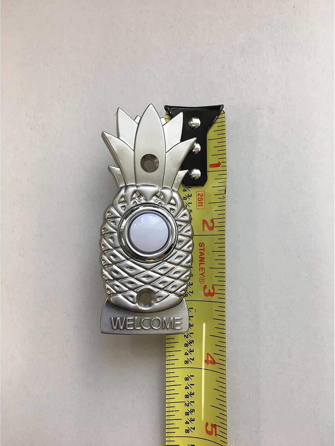 Brass Doorbell Button, Lighted Pineapple, Brushed Nickel | Wired Doorbell, Recessed Mount, Push Button Replacement for Existing Chime Systems