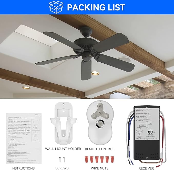 Universal Ceiling Fan Remote Control Kit, 3-Speed Fan and Dimmer Light Control - Image 7