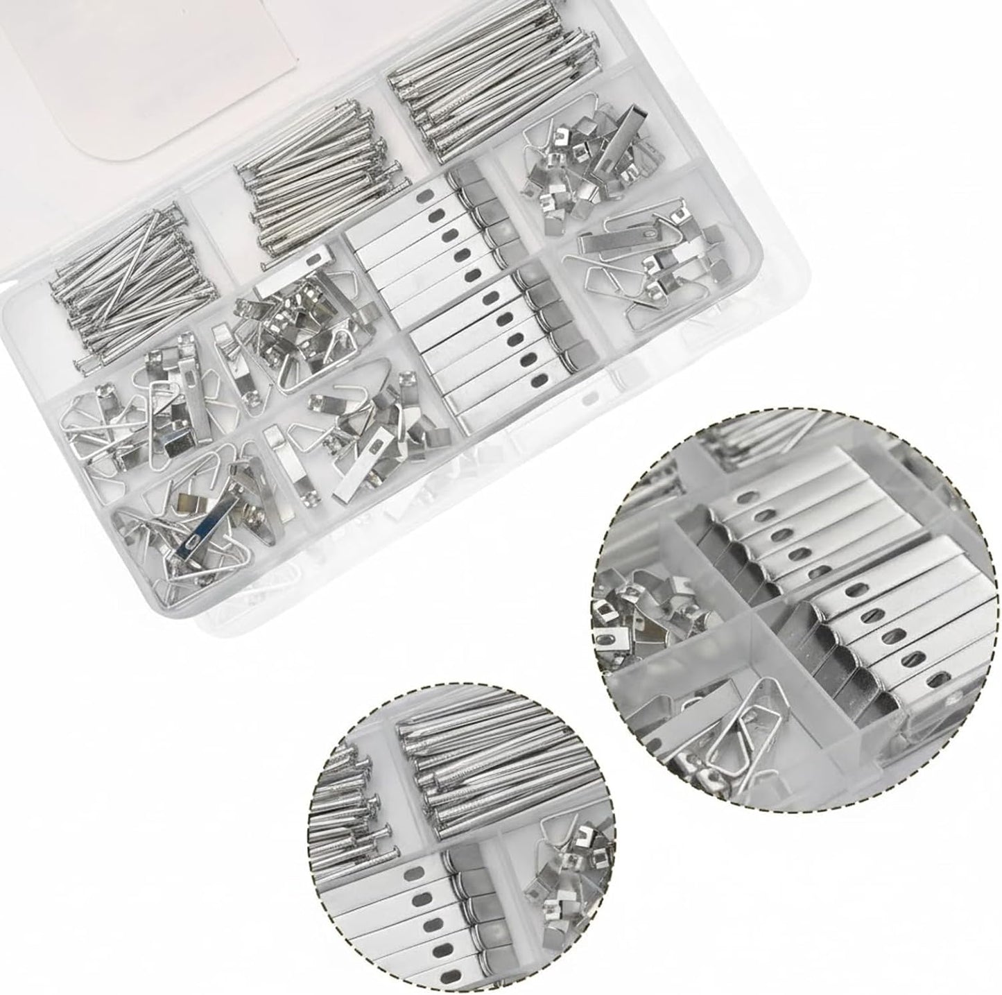 184 Pieces Picture Hanging Kit with Assorted Picture Hangers and Picture Hanging Hooks, Includes Nails for Hanging Pictures, Wall Hooks for Hanging and Wall Hangers for Drywall & Wooden Walls (Silver)