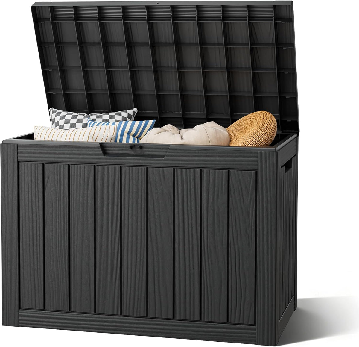 waterproof outdoor storage box, resin patio bin,45 gal,black, main product view