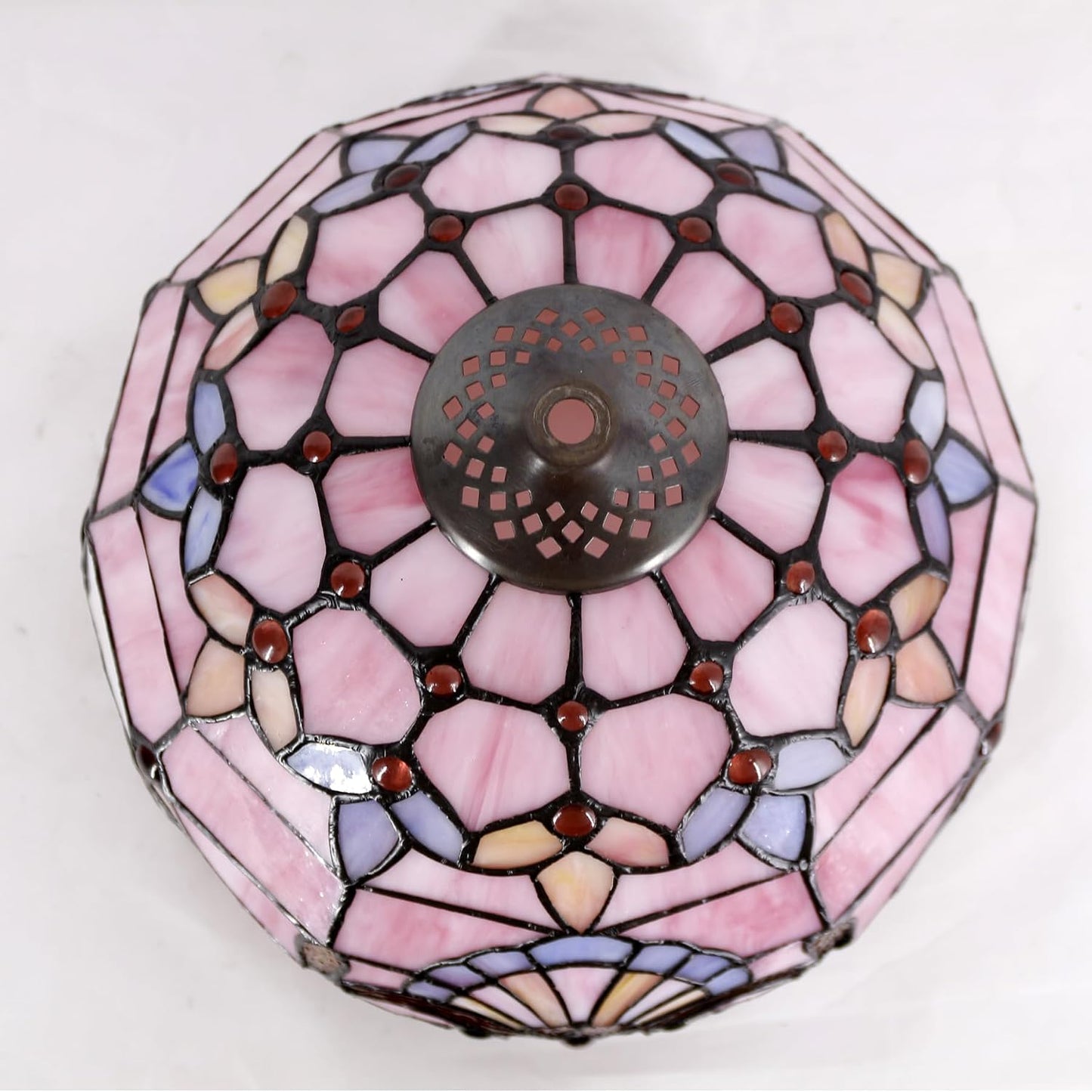 WERFACTORY Tiffany Lamp Bedside Pink Stained Glass Table Lamp 18 Inch Tall | 12X12X18 Inch Pink Baroque Style Lavender Reading Desk Light Decor Bedroom Living Room Home Office S003P Series