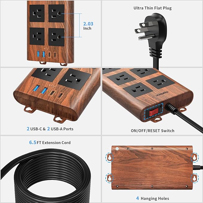 TOPREK Surge Protector Power Strip, 6 Widely-Spaced Outlets - Image 7