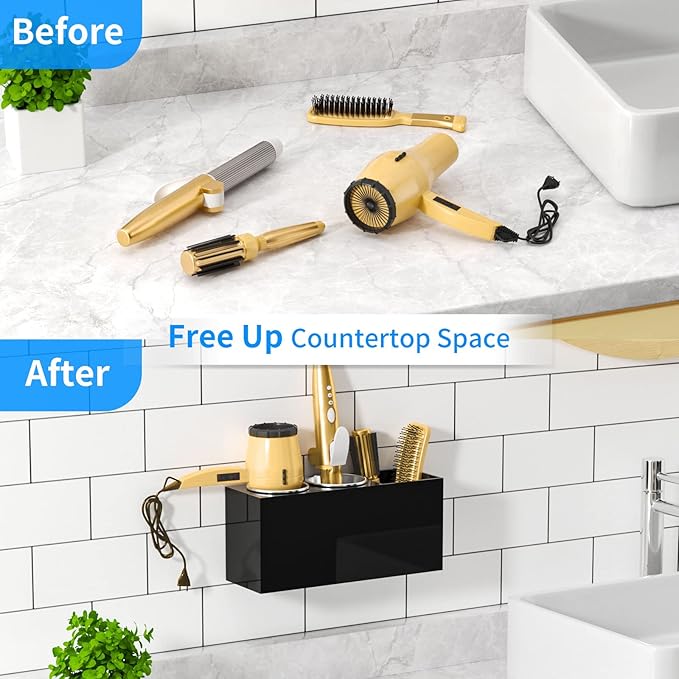 NIUBEE Hair Dryer Holder, Hair Tool Organizer Wall Mount, Blow Dryer Holder - Image 7