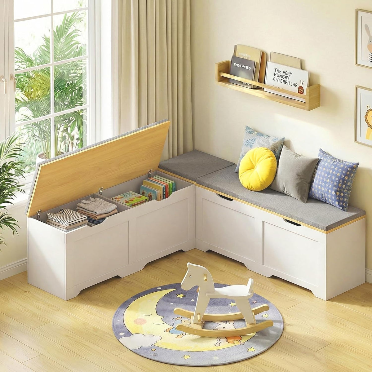 zevemomo 63" l shaped storage bench with cushion, main product view
