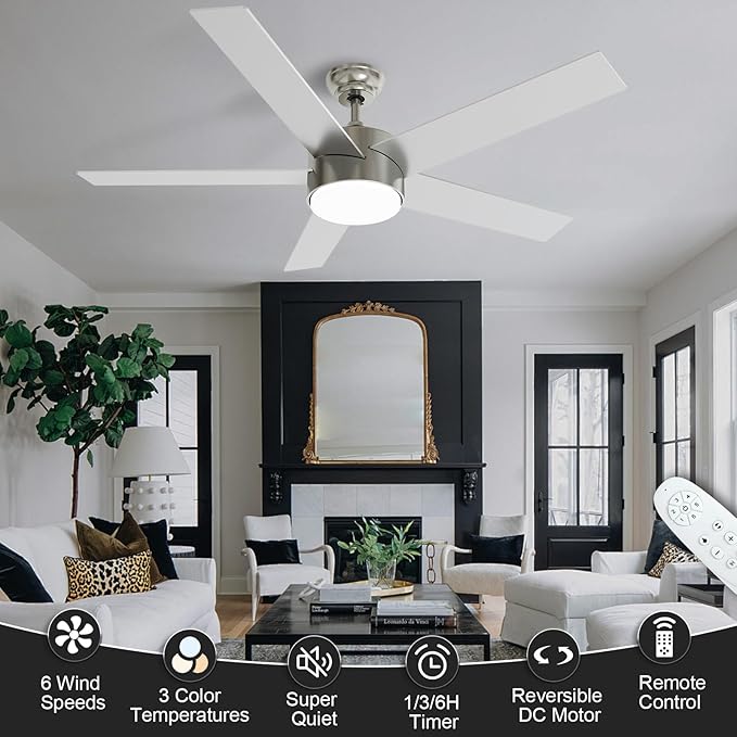 POCHFAN 52 Inch Brushed Nickel Ceiling Fans - Image 7