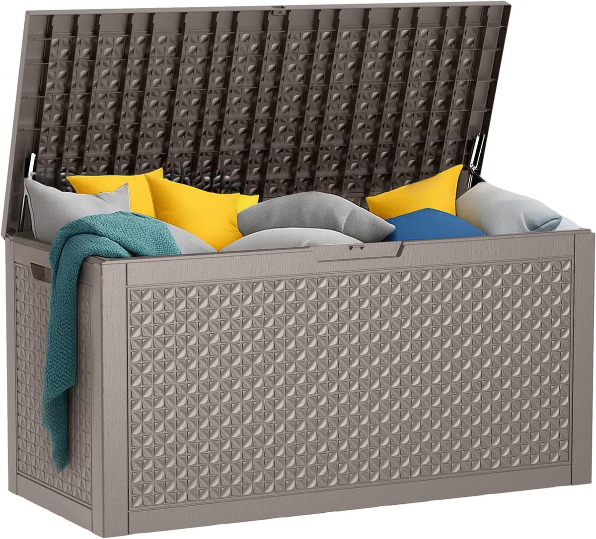 patiozen 121 gallon resin deck box, lockable outdoor, main product view