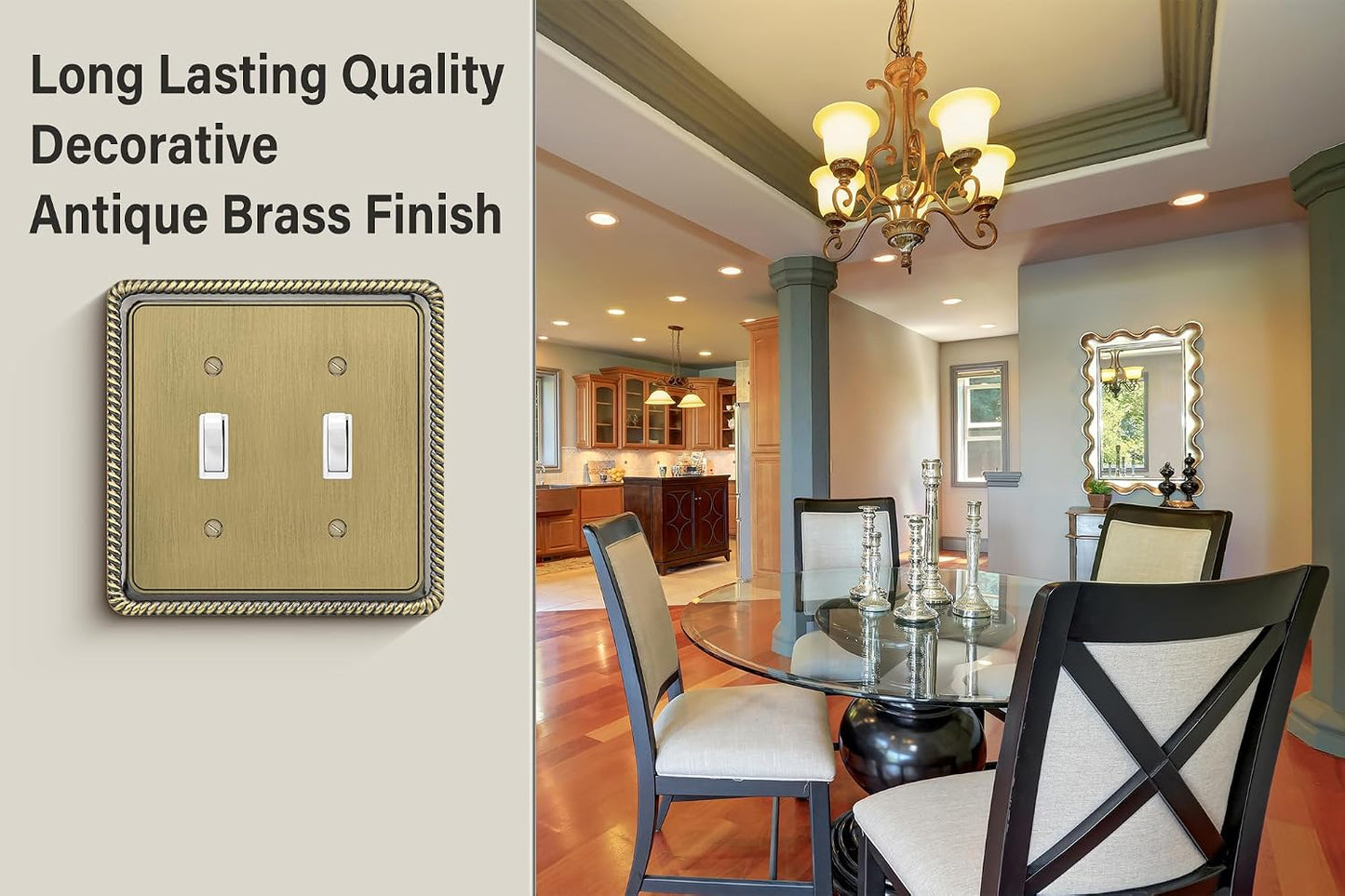 Rope Edge Decorative Wall Plate Switch Plate Outlet Cover (Double Toggle, Antique Brass)