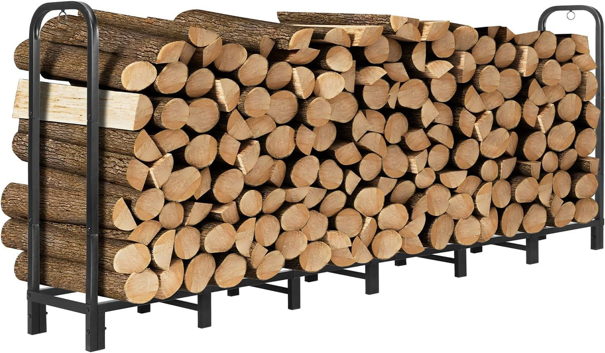 8ft firewood rack heavy duty fireplace storage log, main product view
