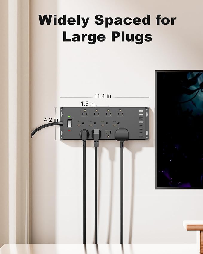 Surge Protector Power Strip 4800J, LeZone 10Ft Long Extension Cord Flat Plug - Image 7