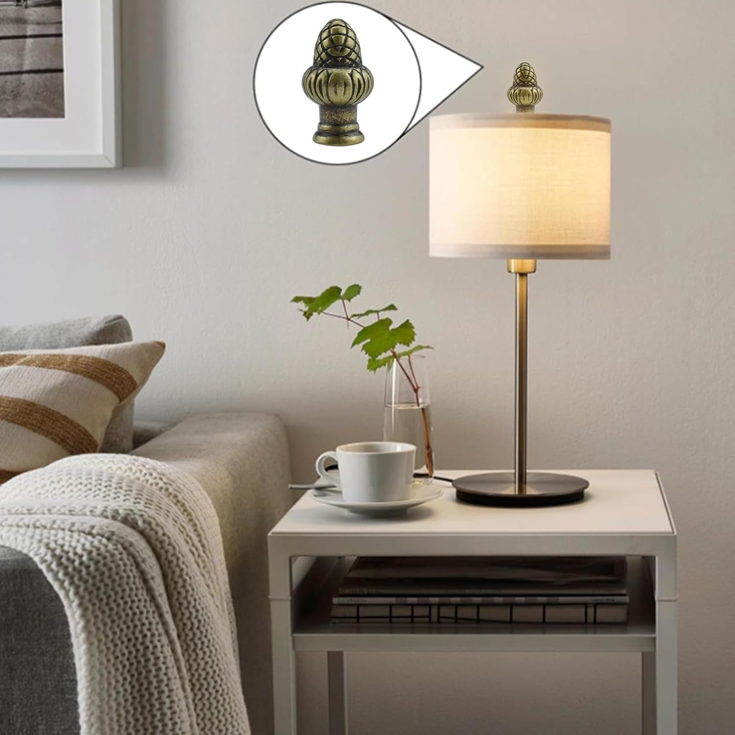 Bronze Brass Solid Lamp Finial Cap Knob Retro Lamp Finial Decoration with Dual-Thread Screw for Lamp Shade Holder Harp Tops, Fit Both 1/8 IP(3/8") and 1/4-27, 2 Pack