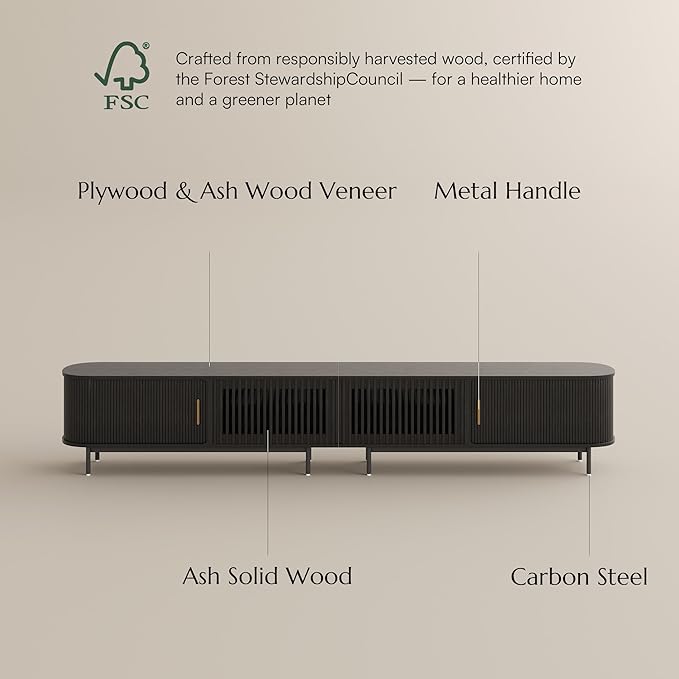 POVISON Sliding Tambour Door TV Stand, Mid Century Modern TV Console, Wood - Image 7