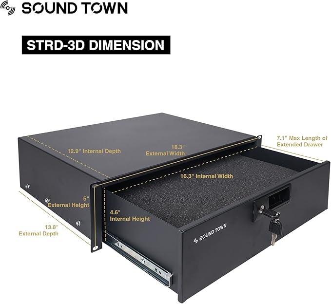 Sound Town Heavy-Duty 1/2" Plywood 14U PA DJ Pro Audio Rack/Road ATA Case - Image 6