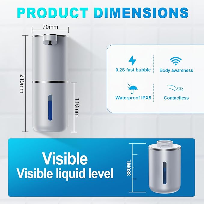 Automatic Foaming Soap Dispenser, 12.8oz/380ml Wall Mount Touchless Soap - Image 7