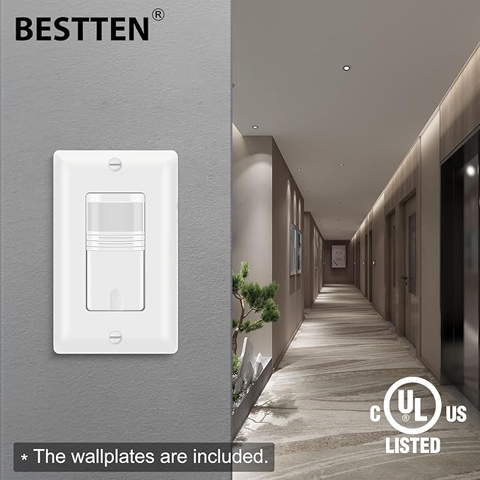 BESTTEN 10 Pack Motion Sensor Light Switch, Single Pole PIR Sensor Wall Switch - Image 6