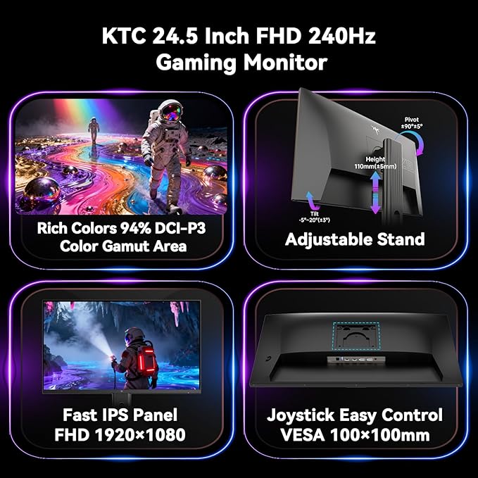 KTC 24.5 Inch 240Hz Gaming Monitor, FHD 1080p Fast IPS Computer Monitor - Image 9