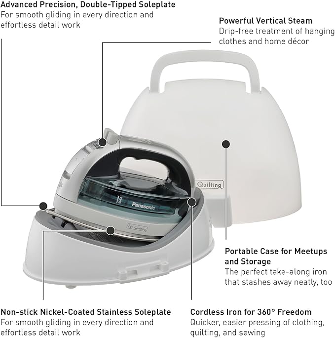 Panasonic NI-QL1100L Cordless Steam/Dry Iron, 1500W Wide Stainless Steel Plate - Image 8