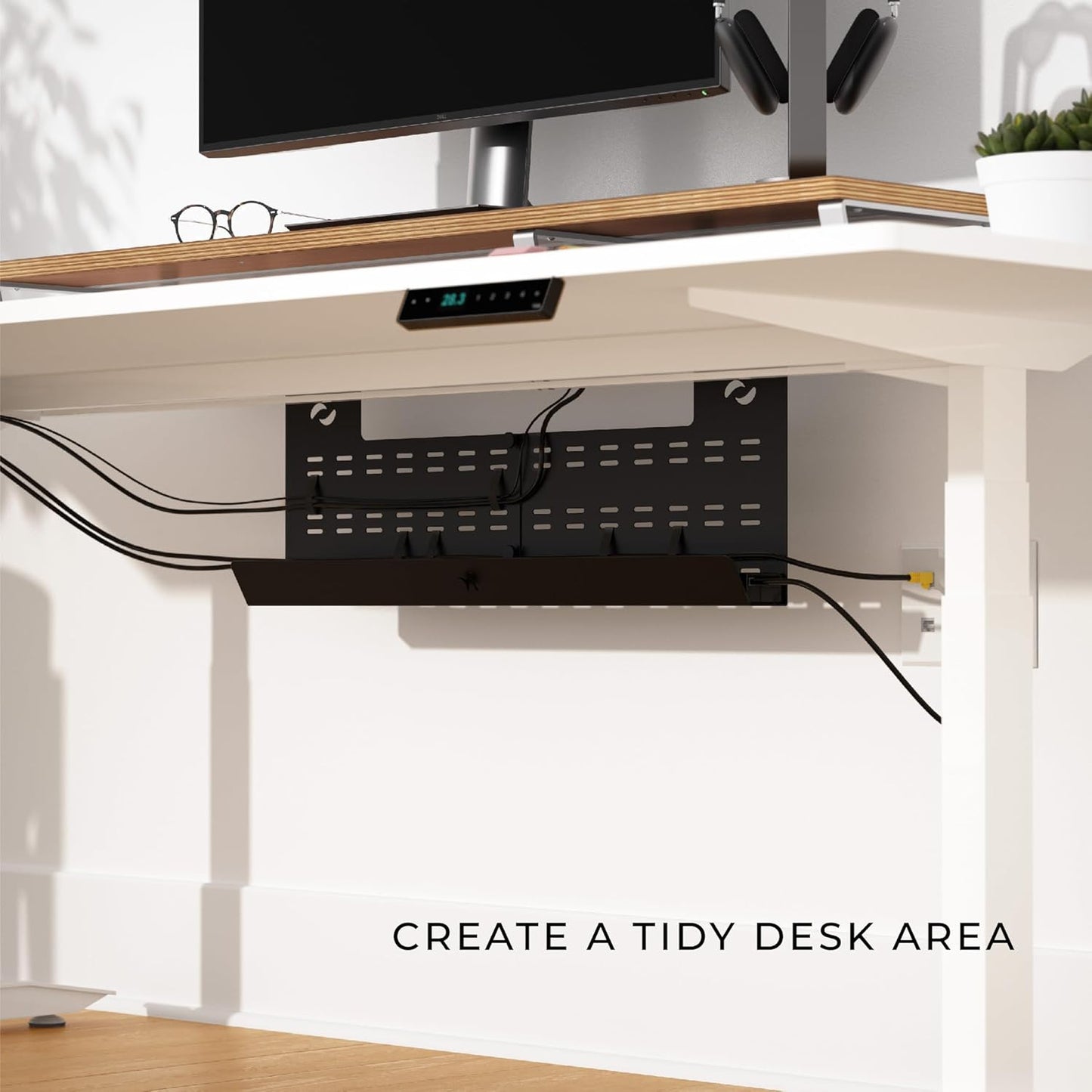 HumanCentric Under Desk Cable Management Tray & Cord Raceway, Black | Underdesk Cord Organizer, Standing Desk Cable & Wire Management, Heavy Duty, Straps Included, Medium
