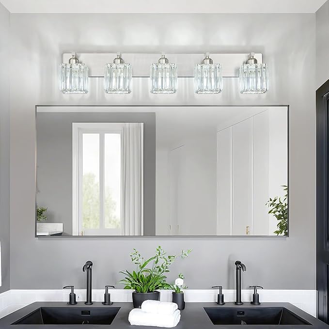 FDPBY Modern Vanity Light 5-Lights Brushed Nickel Vanity Light Crystal Bathroom - Image 8