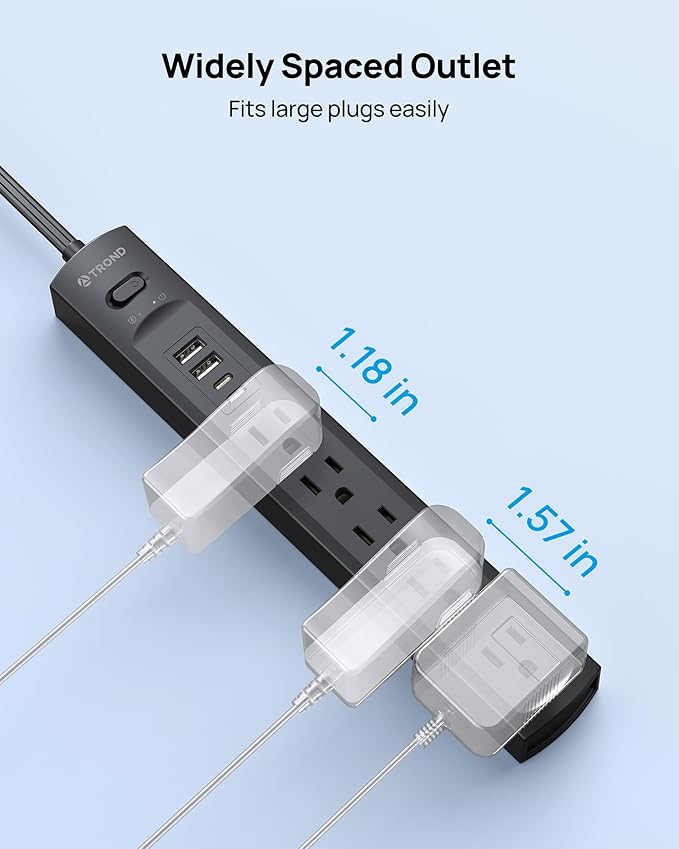 TROND 360° Rotating Plug Surge Protector Power Strip, Flat Plug Power Strip - Image 7
