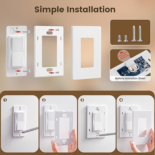 SURAIELEC Wireless Light Switch & Receiver Kit, 15A RF Remote Control Wall - Image 7