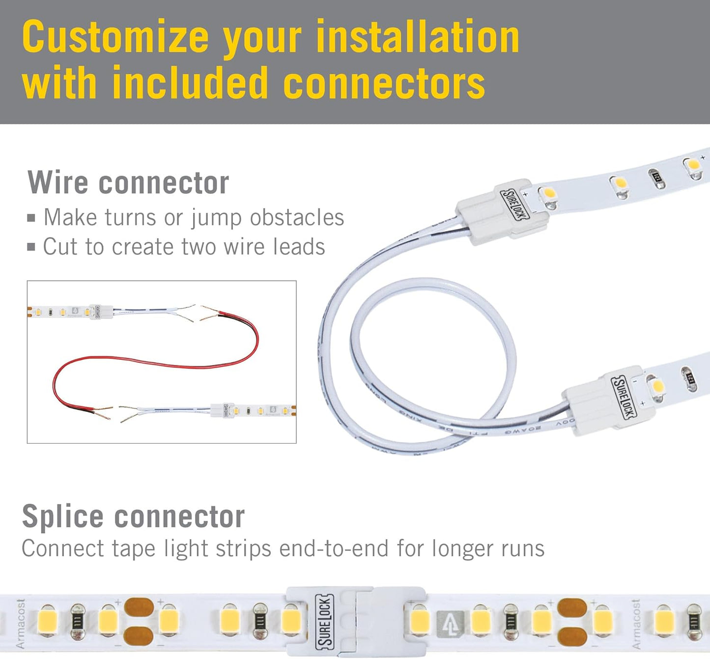 Armacost Lighting RibbonFlex Pro 12V White LED Strip Lights 60 LED/m, 3000K, 20 ft, 142240N