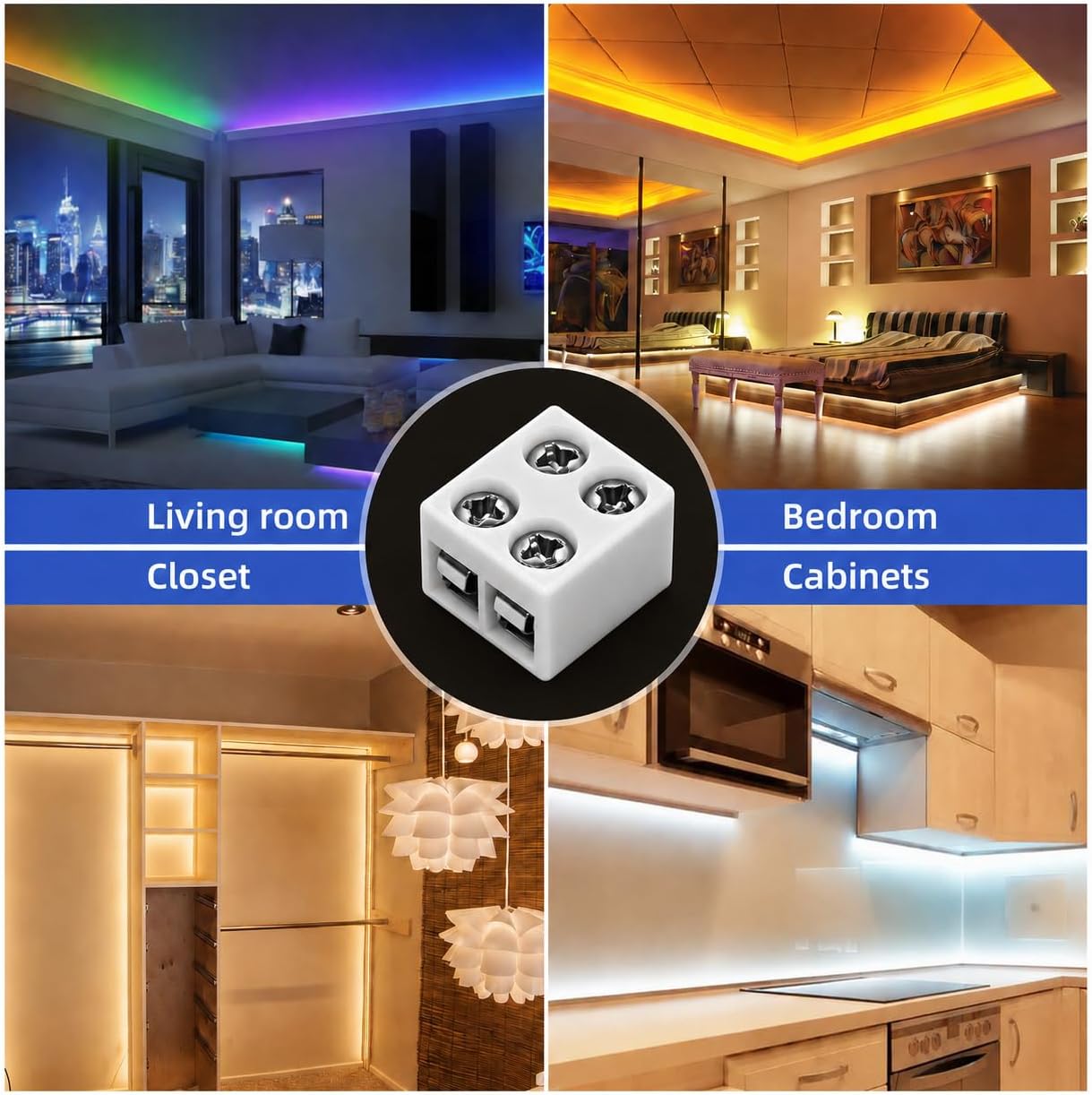 25 Pack 2 Pin 8mm LED Strip Connectors, Solderless Screw Terminal LED Light Strip Connectors with Adhesive Pads, Wire to Strip Connector for 5V 12V 24V